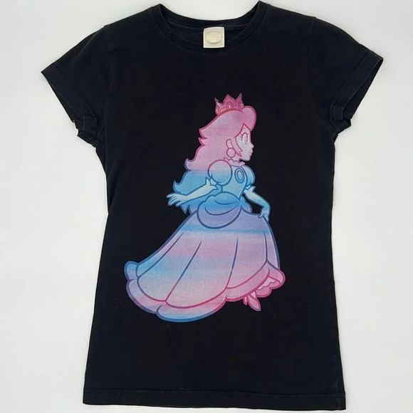Nintendo Officially Licensed Princess Peach Rainbow Ombré Gamer T-Shirt Girls M - Picture 1 of 4